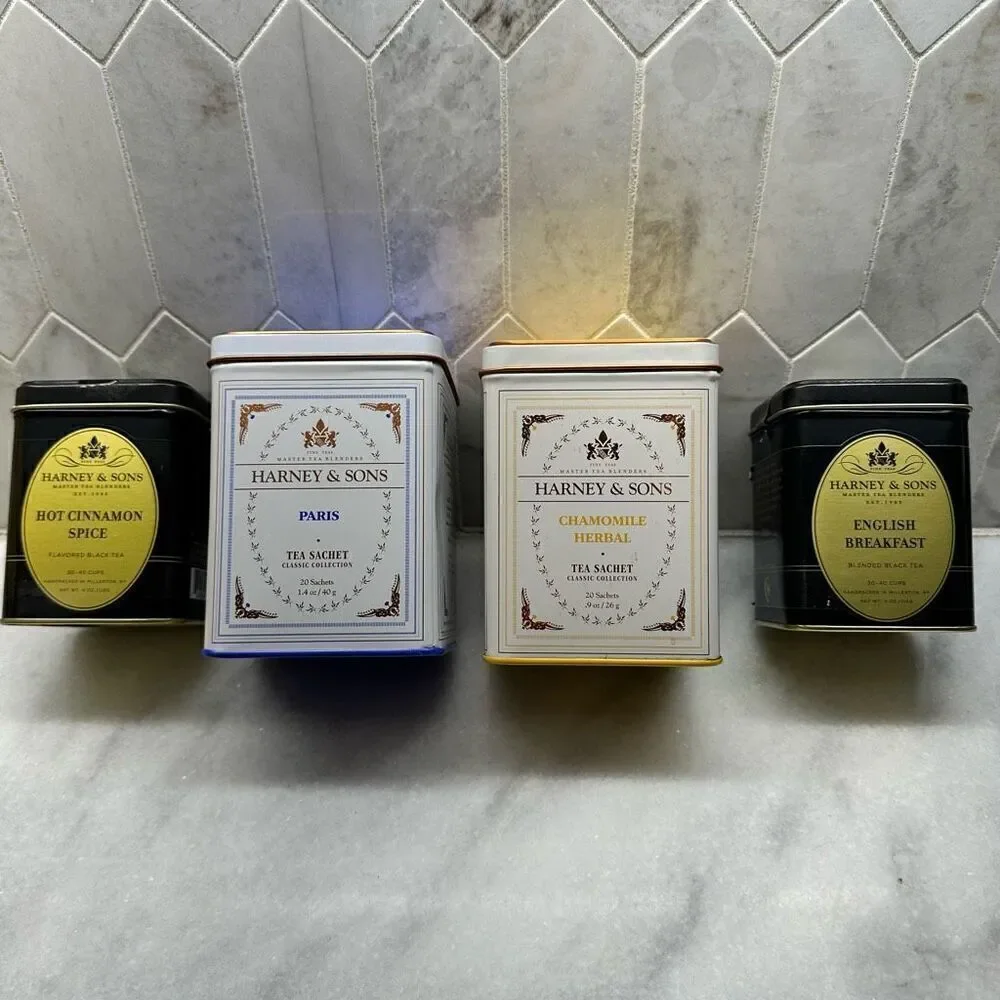 Vintage Harney & Sons Metal Tins Tea Cans Set of 4 (does not contain tea)